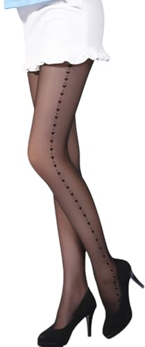 GamTelightpe Collant femme fantaisie collant transparent motif cœur noir