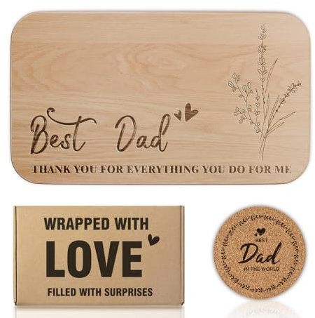 Father's Day Gifts for Dad, Dad Birthday Gift Set, Uniquely Carved Wooden Breakfast Board, Kitchen Gifts for Dad from Daughter and Son, Christmas Gifts for Best Dad