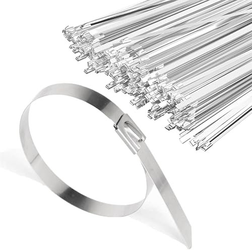 Yilceemy 50 Pièces Attaches de Câble Robustes Métallique, Attaches de Câbles En Métal, Serre-câbles Acier Autobloquante, pour Fils, Câbles, Tuyaux (10×200mm)