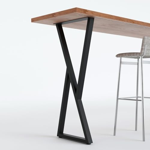 Homtone Juego de 2 patas de mesa de metal negro para mesas altas – Robusta estructura de acero al carbono para mesa de bar, mesa de desayuno, mesa alta (91 x ancho 35 cm – forma X)
