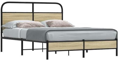 MOBCANT Bettgestell ohne Matratze, Bettsystem Tagesbett Futonbett Doppelbett Geeignet für Schulen Gästezimmer Hotel Schlafzimmer 140x200 cm Sonoma-Eiche Holzwerkstoff
