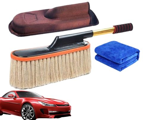 Ceprznvey Brosse à poussière pour voiture, outil de nettoyage de détails intérieurs, poils en coton ciré, portable et durable, roues de pneus de camping-car, camion, moto, 65,5 cm, coton en acier