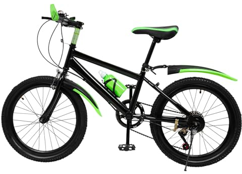 Lightakai Mountain bike da 20 pollici, mountain bike a 7 marce, con porta kettle e parafanghi, bicicletta in acciaio al carbonio con deragliatore, pneumatici per tutte le stagioni, per ragazzi e
