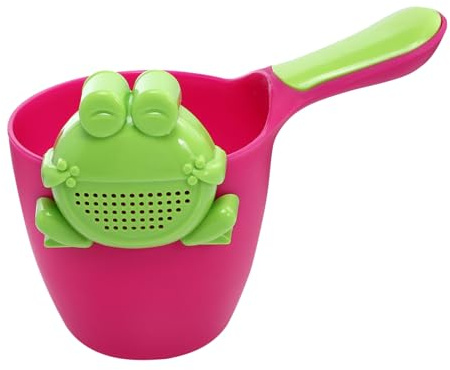 CONGARTENO Baby Bathing Scoop and Shampoo Cup for Newborns, 2pcs Plastic Hair Washing Rinse Cups with Frog Design, Safe Shower Water Ladle for Infant Bathing