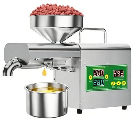 Oil Press Machine, 1000W Smart Cold and Hot Oil Extractor with Temperature Display, Stainless Steel Oil Expeller for 20+ Seeds and Nuts, for Commercial Home Kitchen