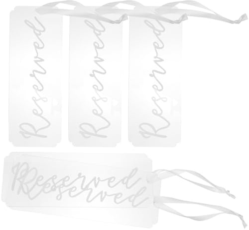 NUOBESTY 5 Cartelli Segnaposto Riservato per Sedie in Acrilico Trasparente Riutilizzabili, Cartelli Appesi per Matrimoni, Feste ed Eventi, Accessori per Prenotazione Posti in Sala da
