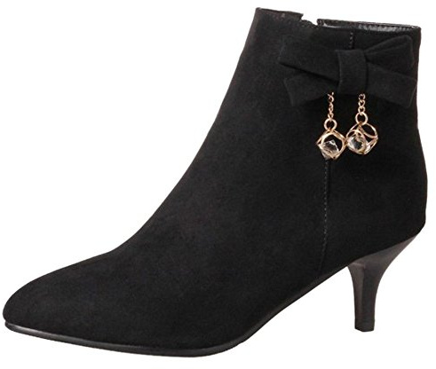 CUTEHEELS Women Ankle Boots with Kitten Heel and Pointed Toe Black