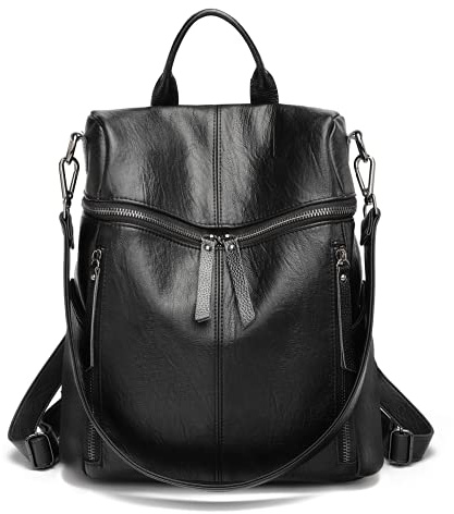 Zaino Donna in Cuoio Morbido - Daypack Scuola Casual 2 in 1 come Zaino e Tracolla, Backpack Vintage Multipocket Leggeri di Grande Capacità e Moda per Lavoro, College e Viaggi