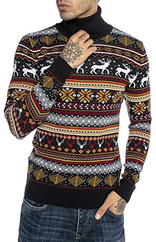 RED BRIDGE Suéter de Punto para Hombres Estilo Noruego Jersey de Cuello de Tortuga Azul M