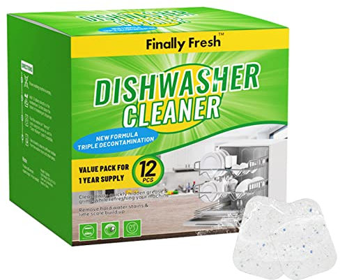 Finally Fresh Dishwasher Cleaner And Deodorizer, Dishwasher Cleaner Tablets to Remove Limescale and Mineral Buildup, Formulated to Clean Inside All Machine, 12 Count.