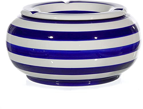 Sturmaschenbecher Ø 23 cm Windaschenbecher Keramik XXL Aschenbecher (Blaue Streifen Groß)