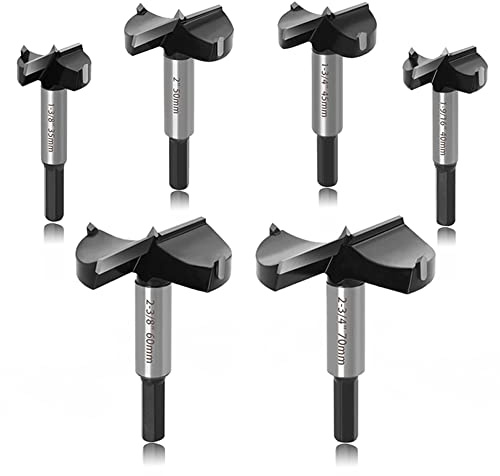 ASNOMY 6PCS Large Size Forstner Bit set, 1-3/8Inch to 2-3/4Inch Carbide Tipped Forstner Drill Bit for Hard Wood, Wood Drilling bit Set Woodworking Hinge Cutter Tool Kits for Wood Plastic Plywood