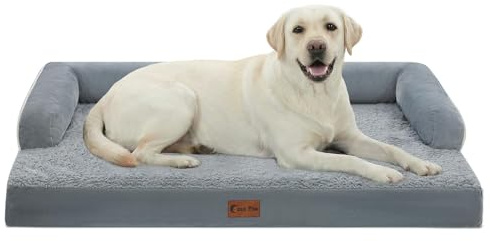 Casa Paw Orthopedic Dog Beds for Extra Large Dogs, Waterproof Egg Crate Foam XL Dog Bed with Sides 45x35Inch, Big Dogs Couch Beds with Removable Washable Cover and Nonskid Bottom, Grey