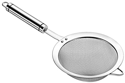Adjaso 5.5inch 304 Stainless Steel Fine Mesh Strainer for Kitchen, Colander-Skimmer with Handle, Metal Sieves Sifters