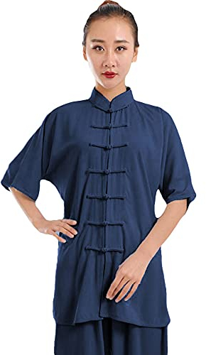 Rubruan Damen Herren Tai Chi Trainingsanzug – Traditionelle Chinesische Kampfkunst Taiji Kung Fu Qi Gong Wing Chun Wushu Frühling Sommer Training Unisex Uniform Kurzarm Anzug