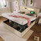 Kehun Polsterbett Doppelbett 140x200 cm mit LED-Kopfteil and USB-C, Stauraumbett mit Stauraum and Lattenrost aus Holz, Bett Bettgestell mit Hydraulisches Metallrahmen, Leinen, Beige, Ohne Matratze