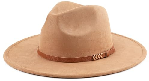Pro Celia Wide Brim Fedora Hat for Men Women Big Rancher Felt Hat (US, Alpha, One Size, Belt-Camel)