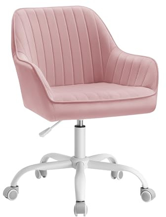 SONGMICS Office Chair, Swivel Chair, Makeup Vanity Chair, Velvet Surface, Foam Padding, Adjustable Height, for Home Office, Study, Bedroom, Jelly Pink OBG012R11