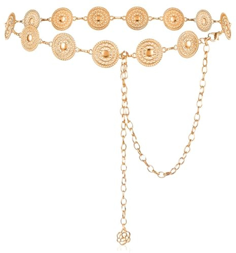 ZILZUFA Cinturón de Falda para Mujer, Cinturón de Cadena de Cintura para Mujer, Cinturón de Metal Occidental, cinturón de Cadena de Margaritas Ahuecado, Ajustable, Cadena de Cintura Bohemia