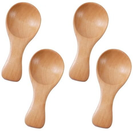 4pcs Small Wooden Spoons, Mini Condiment Tea Spoons Tiny Scoop Teaspoon Wood Serving Utensils for Sauces Salt Sugar Spices Jars Dips Honey Coffee Mustard Cooking Eating