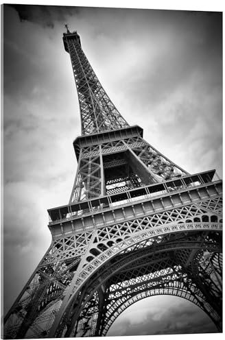 Posterlounge Tour Eiffel en contre-plongée Tableau en verre acrylique de Melanie Viola 13 x 18 cm Noir et blanc Tableaux Décoration murale