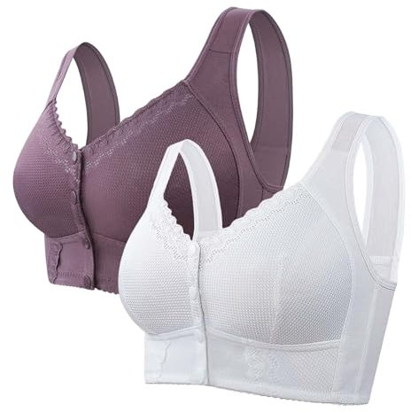 Brasier per anziani, chiusura frontale, traspirante, senza aste, per donne anziane, reggiseni taglie forti con chiusura frontale, grigio, 70