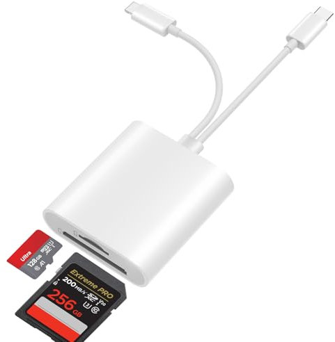 Clomnpe Adattatore Scheda SD per iPhone, 2 in 2 lettore scheda sd usb c, Adattatore Lightning Lettore Scheda SD con doppio slot per Microsd/SD, sd card reader per iPhone 15/14/13/12