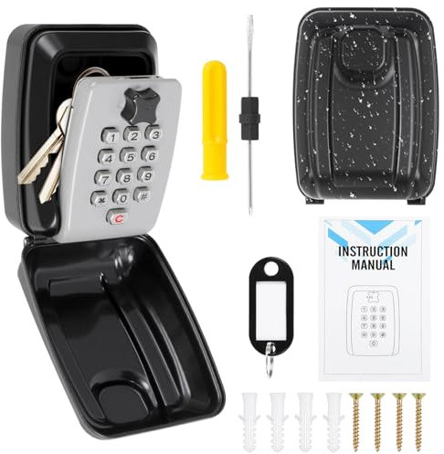 Key Safe Wall Mounted Outdoor, Police Approved Secure Key Lock Box Outdoor with 12 Digit Combination, Weatherproof Keysafe with High Security, Keysafe Wall Mounted Outside for Home School Garage