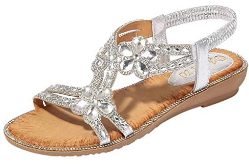 Sandales à Paillettes Argentées - Élégantes Sandales d'Été Confortables pour Femme - Festives, Mariage avec Sangle en T - Chaussures