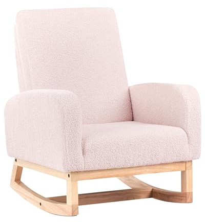 Sedia a dondolo per bambini Boucle in legno per bambini rosa pastello