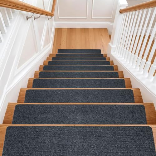 M.J COMFY-LIFE Stair Tread Pads Stair Mats Carpet Non-slip Step Protectors Reusable Stair Runner Rugs Covers Stair Protection Mats for Home Indoor Pets Kids Elders (Grey-Striped, 15pcs-70x22cm)