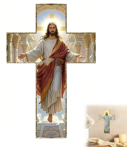 VBLCTS Vintage trä Jesus Kristus väggkors, katolskt krusifix väggkors, andlig kristen konstgåva, 30 cm handgjord religiös heminredning för vardagsrum, sovrum eller bönutrymme (#03)
