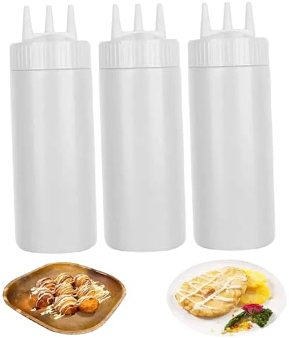 AZIDWERYQ Bottiglie da spremere per salse 3 pezzi 650ml Bottiglie da spremere per condimenti trasparenti con tappo a vite 3 fori a tenuta stagna Lavabili Accessori da cucina ricaricabili