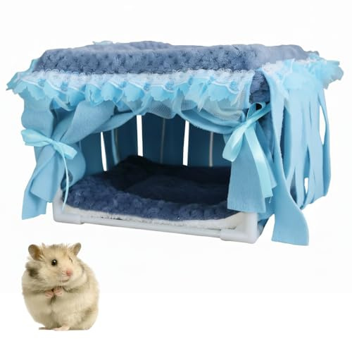 Cachette pour Cochon d'Inde, Maison d'hiver pour Cobayes, Lit de Couchage pour Petits Animaux, Maisonnette avec Rideau à Franges Confortable et Chaud pour Lapins Nains, Planeurs de Sucre et Hamsters