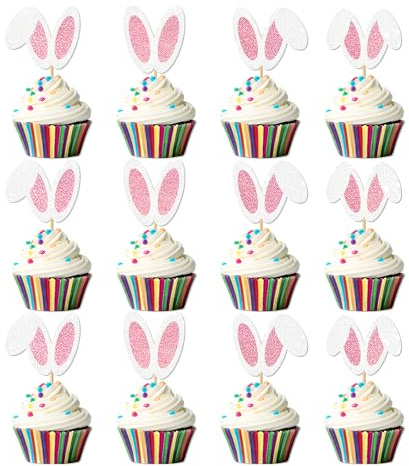 48 Decorazioni Torta Orecchie Coniglio Pasqua, Deco Cupcake & Muffin Coniglio, Easter Bunny Decor Torta, Ideale per Tema Pasqua/Baby Shower/Compleanno Bambini