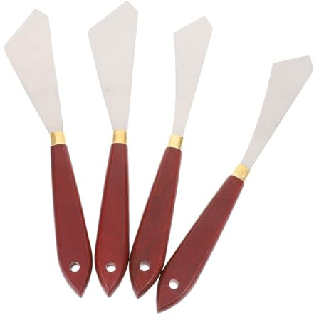 PACKOVE Set 4 Pezzi Spatole da Disegno in Acciaio Inox Manico in Legno, Raschietti per Pittura a Olio e Acrilico, Strumenti per Miscelare Colori su Tela, Accessori per Artisti e Pittori