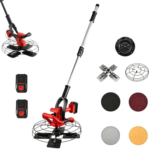 1680W sladdlös elektrisk glättare, handhållen glättare, med teleskopstång och LED-lampa, perfekt för gips, puts, murbruk, cement, golv och väggrenovering, byggarbeten(2 batteries)