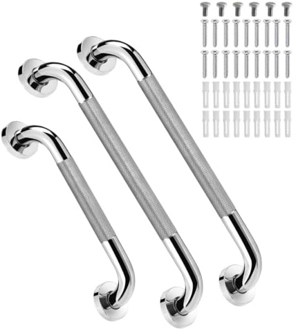 Juego de manijas de soporte de baño para ducha y bañera, agarraderas de acero inoxidable montadas en la pared con longitudes mixtas de 12 y 16 pulgadas para manija de agarre para hogar, asidero de