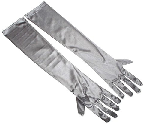 Women's 55cm Stretchy Silky Satin Bridal Wedding Prom Finger Gloves (Silver)