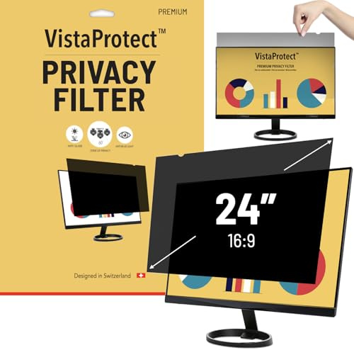 VistaProtect - Filtro de Privacidad y Filtro Anti Luz Azul Premium, Privacy Screen Filter, Protector de Pantalla para Ordenador & Monitor (24″ Pulgadas - 16:9)