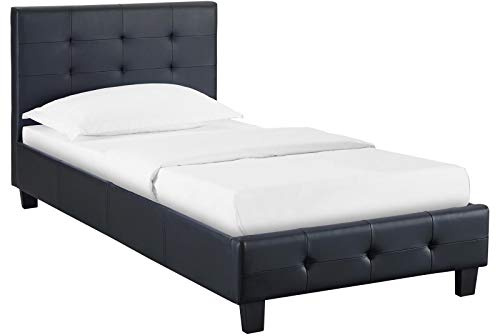 IDIMEX Lit Simple pour Adulte ou Enfant Reve Couchage 90 x 190 cm avec sommier 1 Place / 1 Personne, tête et Pied de lit capitonnés, revêtement synthétique Noir