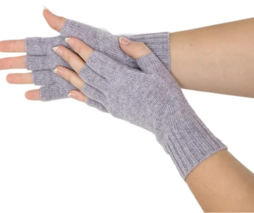 Prettystern guanti in Cashmere Lana mezze dita mezzi guanto senza dita Scaldapolsi Polsini Donna invernali Cachemire Grigio Chiaro