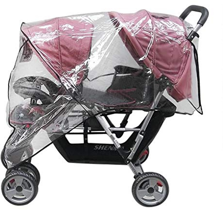 Habillage Pluie Poussette Double Housse de Pluie Poussette Landau Protège Pluie Poussette Universel Couverture Protection de Pluie Housse Imperméable pour Poussette