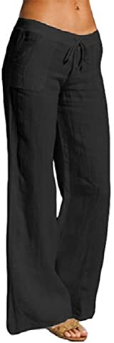 ORANDESIGNE Donna Pantaloni Cotone Lino Estivi a Vita Bassa Con Coulisse Spiaggia Morbidi Confortevoli Casual Larghi Colore Solido 9/10 Lunghezza