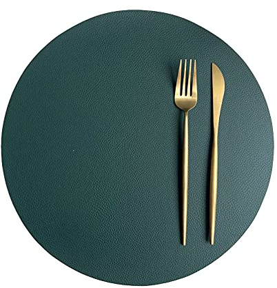 Rund Tischsets Abwaschbar, Zweifarbig Leder Kunstleder Platzset Wasserdicht Platzdeckchen Lederoptik für Hause Küche Restaurant und Hotel, 32cm (Grün+Beige,6 Stück)