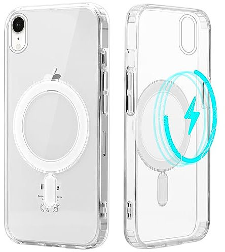 Yoedge Clear Magnetic Case for iPhone XR 6.1 inch with Built-in Magnets Compatible with MagSafe Charging, Ultra Slim PC + TPU Silicone Protective Shockproof Bumper Cover for iPhone XR, Transparent
