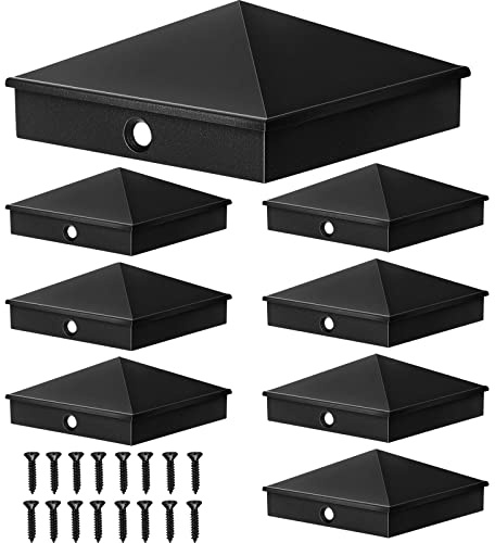 Dunzy Post Caps Aluminum Pyramid Fence Deck Post Caps Cover for Nominal Sleeve with Screws for Outdoor Mailbox Dock Wood(6 x 6,Black,8 Packs)