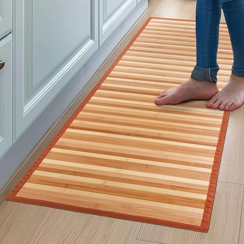 CosìCasa Tappeto Bamboo Cucina Antiscivolo | Passatoia Cucina Idrorepellente, Facile da Pulire e Realizzata con Materiali Sostenibili | Tappeto Bambu Effetto Degrade (Natural, 50 x 120 cm)