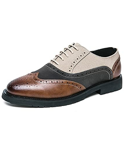 HOOENG Scarpe Eleganti Oxford for Uomo Stringate Patchwork Bicolore Brogue Pelle Sintetica Goffrata Suola in Gomma Antiscivolo Tacco Largo Antiscivolo Festa