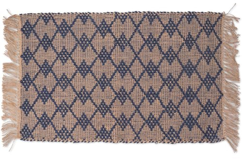 Decorasian Boho Teppich, geflochten aus Jute 60 x 90 cm – Juteteppich 60x90 als Läufer oder Fussmatte, blau
